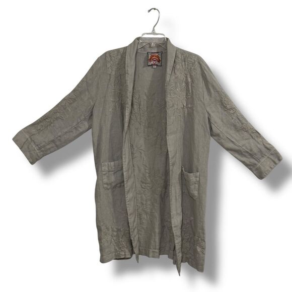 Johnny Was Sadie Heavy Linen Coat Gray Women’s Open Front Long Jacket Size M/L - Picture 13 of 14